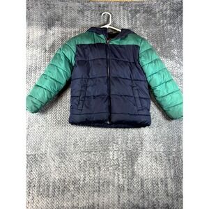 Swiss Tech Puffer Jacket Boys Medium (8) Blue Green Fleece Lined Hooded Zip Up